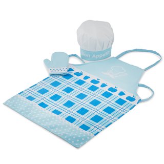 Kookschort met koksmuts en ovenwant - blauw
